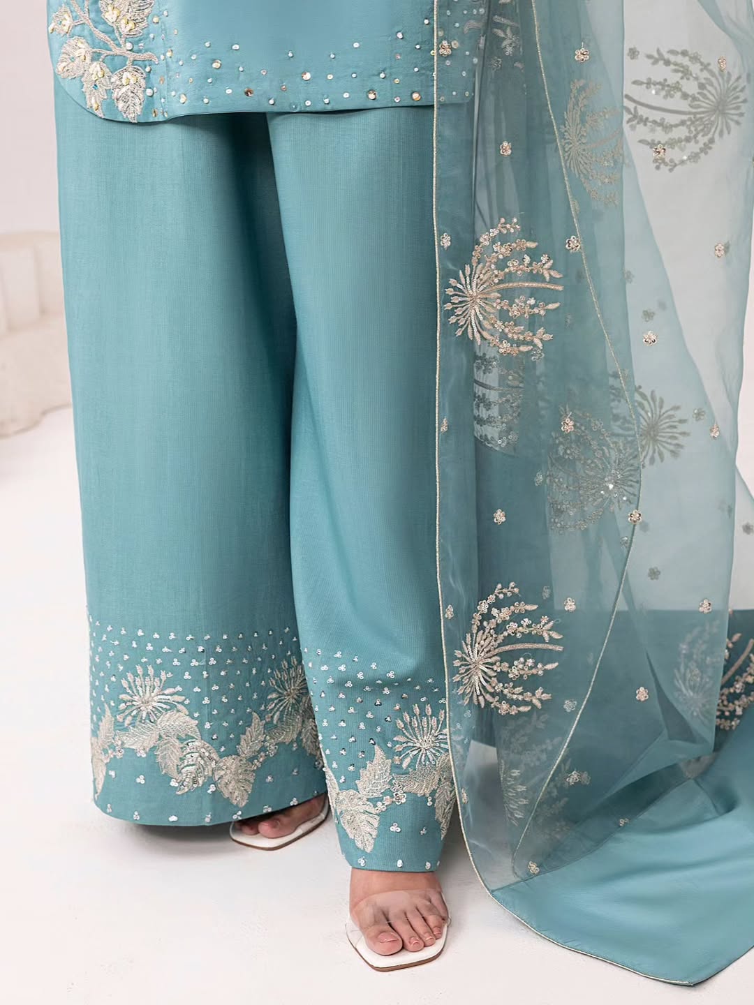 Aqua Bloom Lawn 3pc Dress